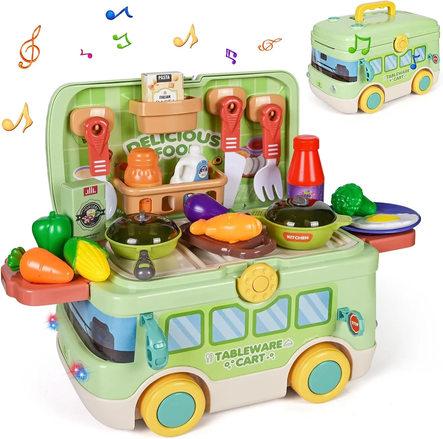 Kids Play Kitchen Toys Set,Pretend Play Kitchen Toys with Music and Light,Toddler Pretend Cooking Playset with Accessories,Preschool Gift for Girls,Boys,Child