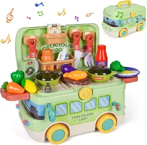 Kids Play Kitchen Toys Set,Pretend Play Kitchen Toys with Music and Light,Toddler Pretend Cooking Playset with Accessories,Preschool Gift for Girls,Boys,Child