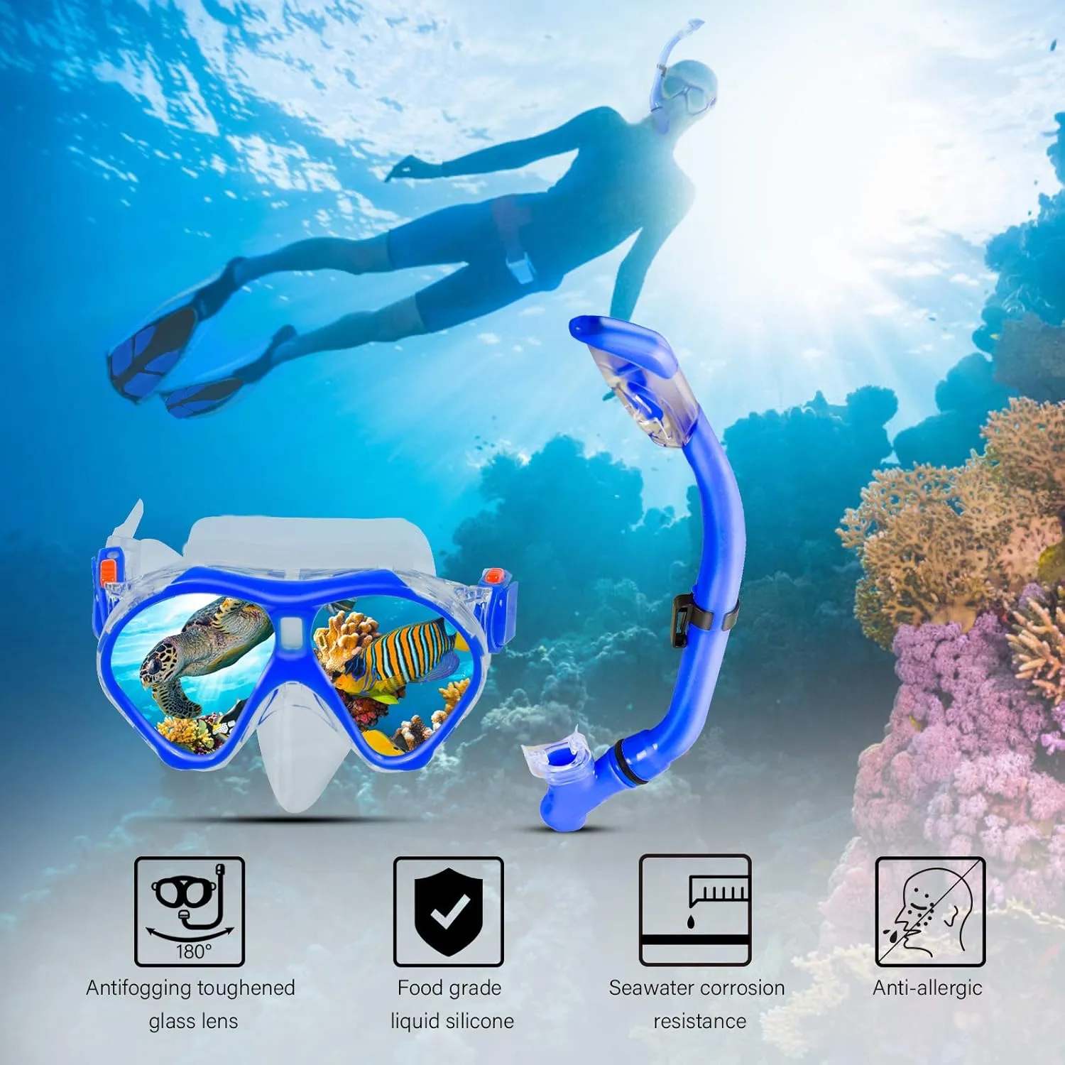 Kids Snorkeling Set Children Mask Fin Snorkel Set Snorkeling Gear Snorkel Mask   Adjustable Swimming Kids Flippers  Dry Snorkel Tube   Travel Bags