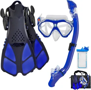 Kids Snorkeling Set Children Mask Fin Snorkel Set Snorkeling Gear Snorkel Mask   Adjustable Swimming Kids Flippers  Dry Snorkel Tube   Travel Bags