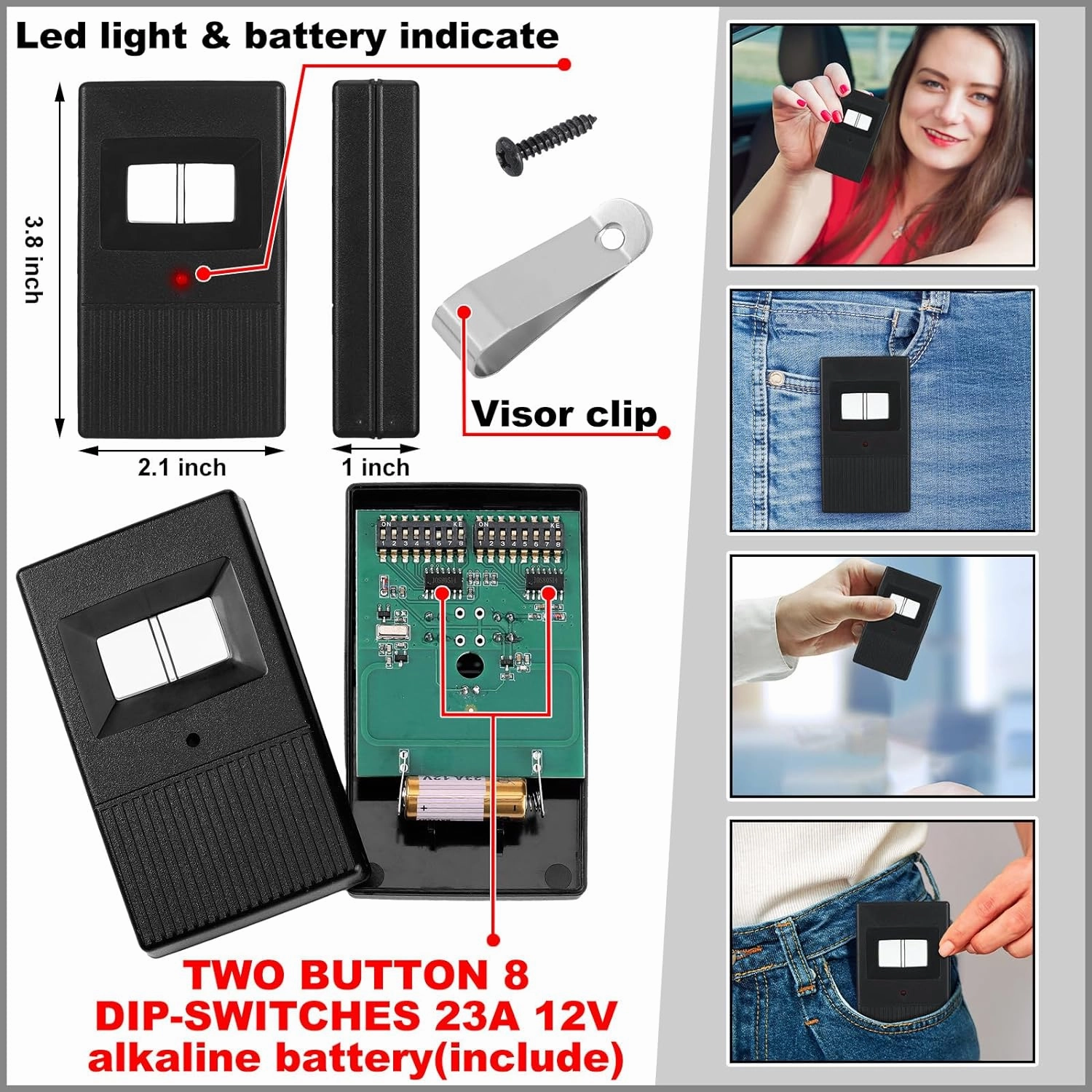 Kingdder 4 Pcs 8 Dip Switch Garage Door Remote Two Button Garage Remote Compatible with Linear Delta 3 (DT DTA DTD DTC DNT00002A) Opener 310mhz, Control 2 Different Doors Simultaneously