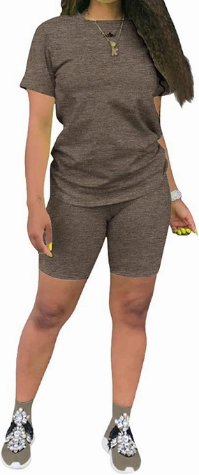 KINIKO Women's 2 Piece Casual Fashion Sports Solid Color Suit short Sleeve top and Pants Set Sweatshirt