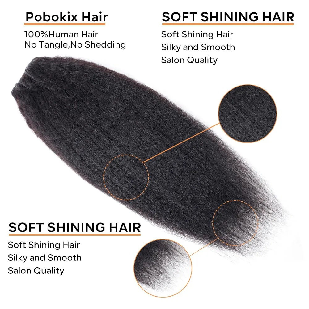 Kinky Straight Clip in Hair Extensions Real Human Hair 8Pcs Remy Human hair Clip ins for Women, Natural Human Hair 120g 20inch #1B Natural Black