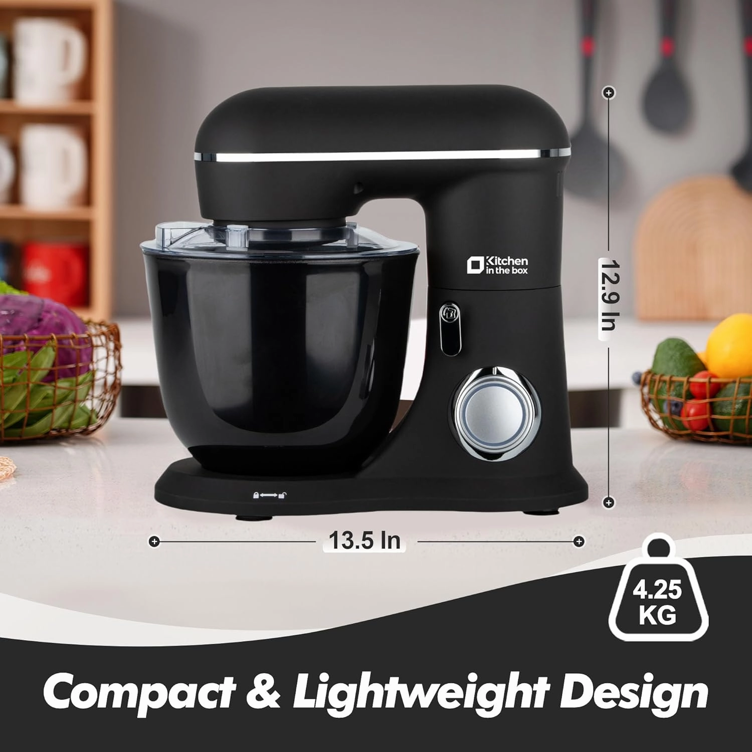 Kitchen in the box Stand Mixer, 4.5QT 5QT Two bowls Electric Food Mixer, 10 Speeds 3-IN-1 Kitchen Mixer for Daily Use with Egg Whisk,Dough Hook,Flat Beater (Onyx Black, 5QT)