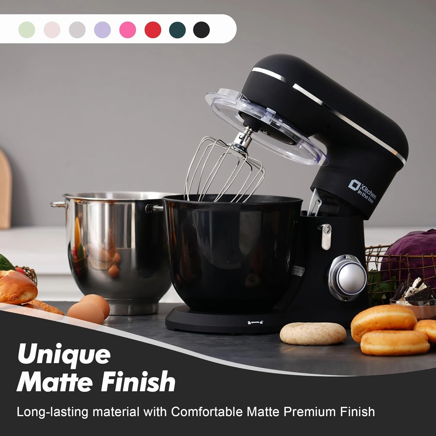 Kitchen in the box Stand Mixer, 4.5QT 5QT Two bowls Electric Food Mixer, 10 Speeds 3-IN-1 Kitchen Mixer for Daily Use with Egg Whisk,Dough Hook,Flat Beater (Onyx Black, 5QT)