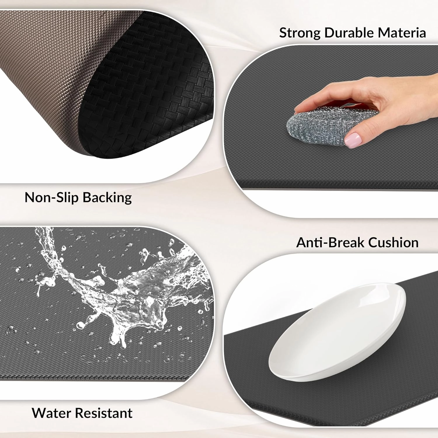 Kitchen Mats for Floor, 2PCS Kitchen Rugs, Cushioned Anti-Fatigue Waterproof Non-Slip Kitchen Mats Set, Ergonomic Comfort Standing Mat for Kitchen, Floor, Home, Office, 17.3"x29.5" 17.3"x29.5", Black