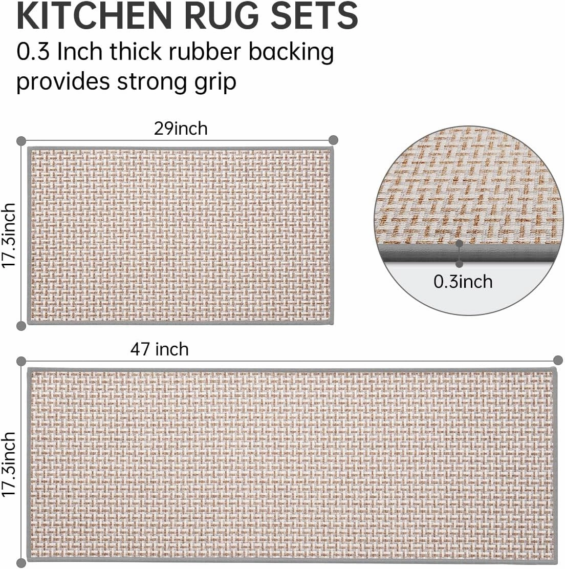 Kitchen Rugs and Mats Non Skid Washable Set of 2 PCS, Absorbent Runner Rugs for Kitchen, Front of Sink, Kitchen Mats for Floor, 17.3"x 47" 17.3"x 29" (Gray)