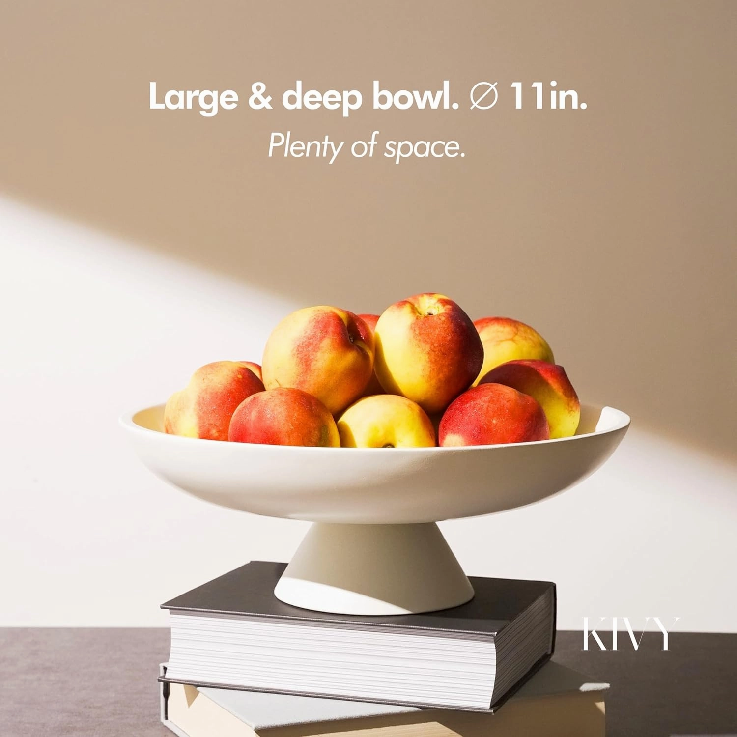 KIVY Concrete Fruit Bowl for Kitchen Counter - Large Decorative Pedestal Bowl for Home Decor - Modern Key Bowl for Entryway Table - White
