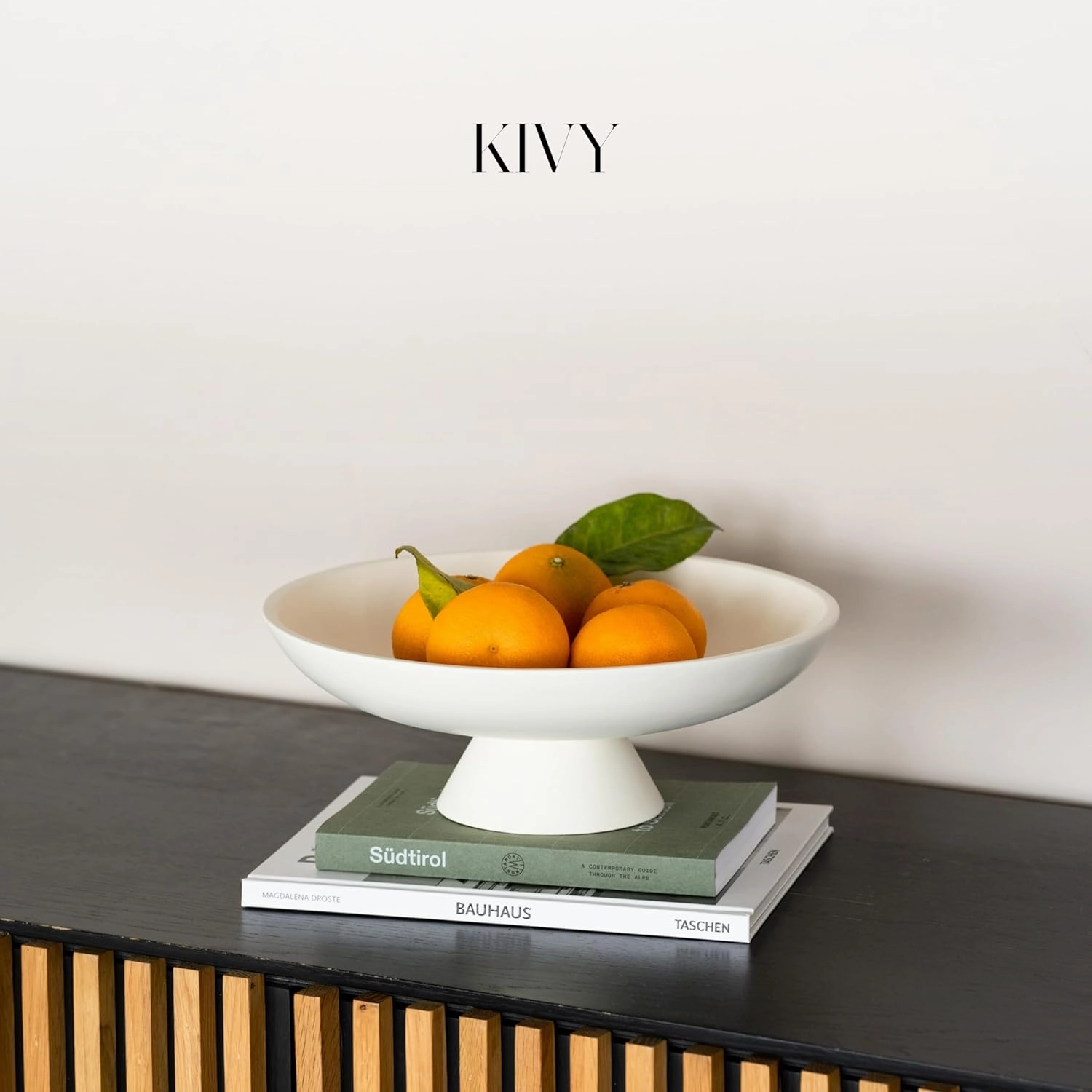 KIVY Concrete Fruit Bowl for Kitchen Counter - Large Decorative Pedestal Bowl for Home Decor - Modern Key Bowl for Entryway Table - White