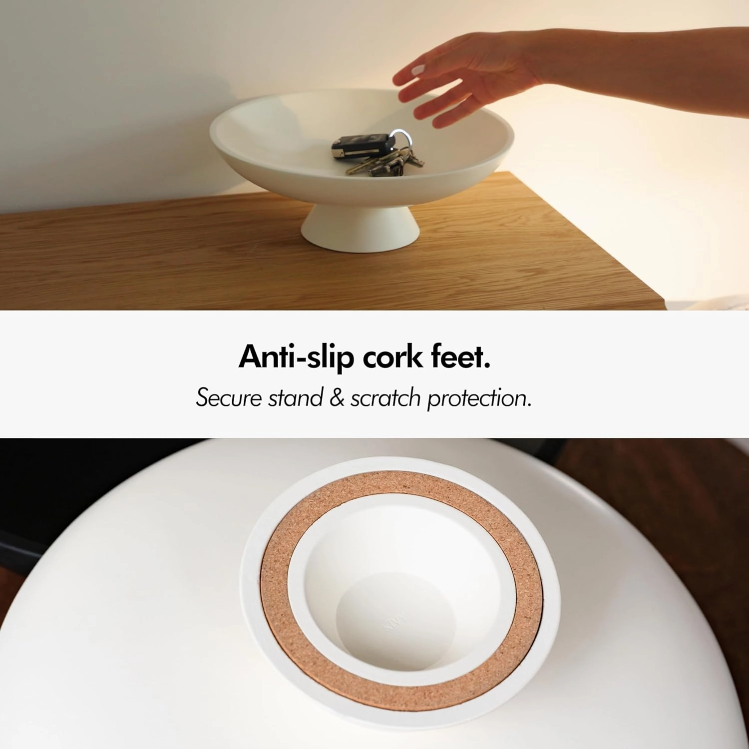 KIVY Concrete Fruit Bowl for Kitchen Counter - Large Decorative Pedestal Bowl for Home Decor - Modern Key Bowl for Entryway Table - White