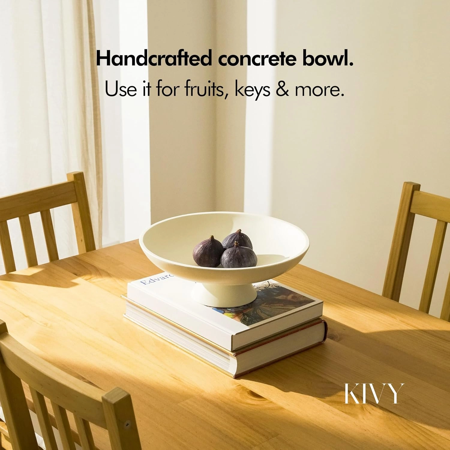 KIVY Concrete Fruit Bowl for Kitchen Counter - Large Decorative Pedestal Bowl for Home Decor - Modern Key Bowl for Entryway Table - White