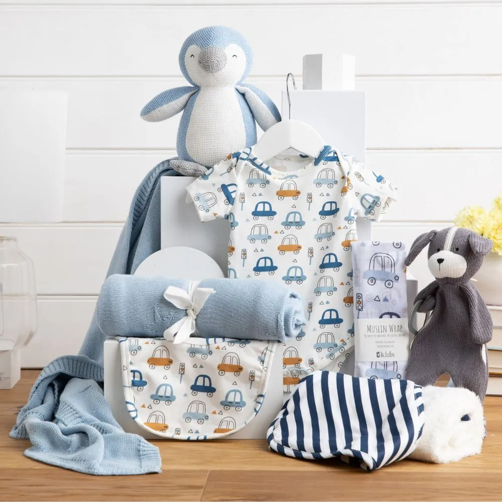Knitted Classic Baby Boy Hamper