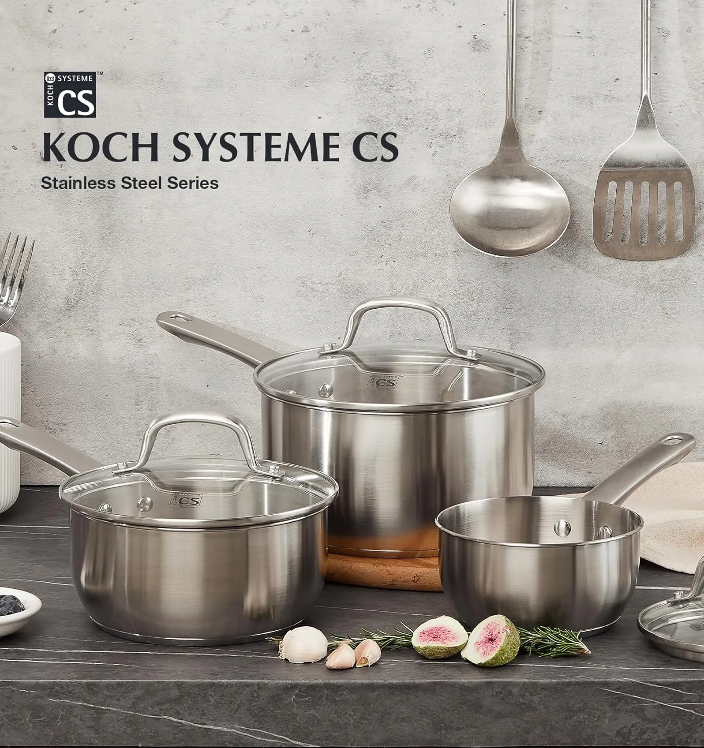 KOCH SYSTEME CS Stainless Steel Saucepan Set, 1QT & 2QT & 3QT Stainless Steel Sauce Pan with Lids, 6 Piece Steel Pot Set, Small Pot Set with Lid, Induction Compatible