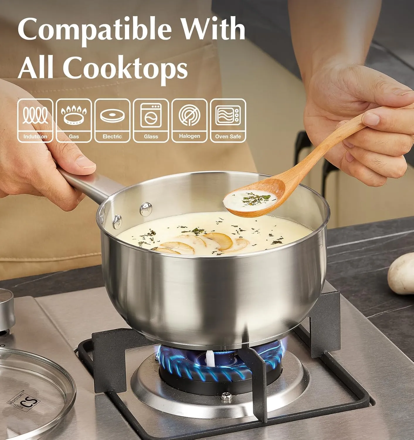 KOCH SYSTEME CS Stainless Steel Saucepan Set, 1QT & 2QT & 3QT Stainless Steel Sauce Pan with Lids, 6 Piece Steel Pot Set, Small Pot Set with Lid, Induction Compatible