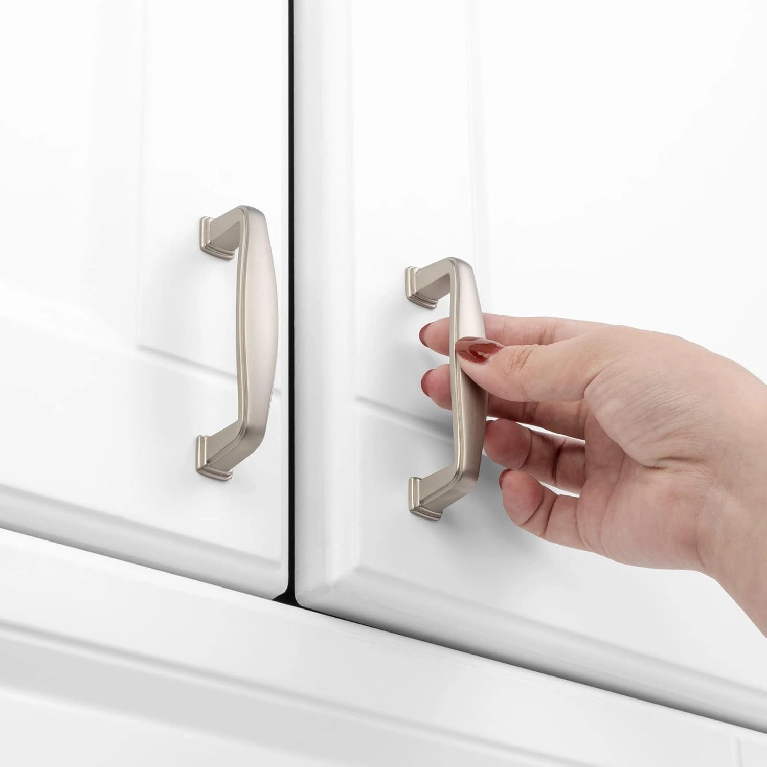 KOOFIZO Square Foot Cabinet Arch Pull - Brushed Nickel Furniture Handle, 3 Inch Screw Spacing, 10-Pack for Kitchen Cupboard, Bedroom Dresser, Bathroom Hardware