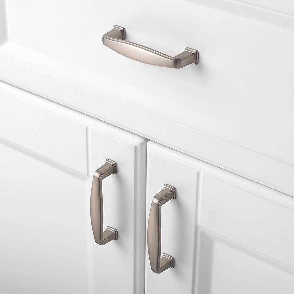 KOOFIZO Square Foot Cabinet Arch Pull - Brushed Nickel Furniture Handle, 3 Inch Screw Spacing, 10-Pack for Kitchen Cupboard, Bedroom Dresser, Bathroom Hardware