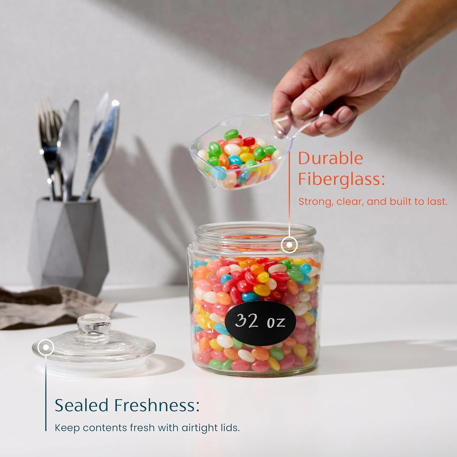 KooK Glass Storage Jars with Lids - 32oz (Set of 2), Kitchen Canisters for Sugar, Cookies, Cotton Balls, Glass Containers with Chalkboard Labels and Airtight Lid