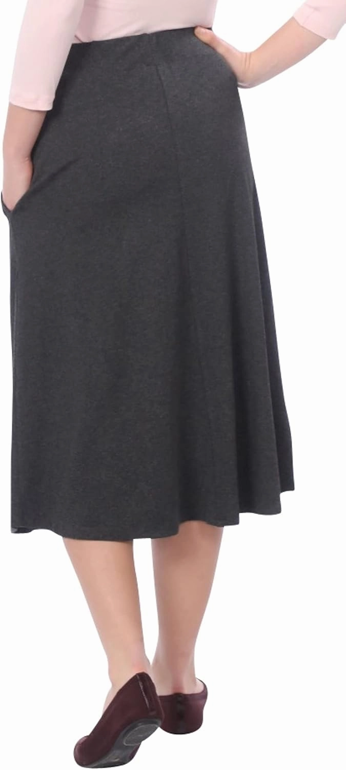 Kosher Casual Women’s Modest Lightweight Mid-Calf A-Line Skirt with On Seam Pockets