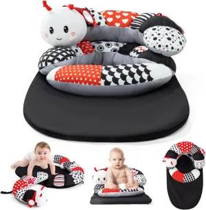 Koty Tummy Time Toys, 2-in-1 Black and White Caterpillar Tummy Time Mat & Seated Support Pillow, Baby Toys 0-6 Months, Sensory Play Developmental Newborn Baby Shower Birthday Gifts for Boys Girls