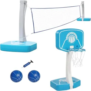 Ktaxon Pool Basketball Hoop & Volleyball Set, 2 in 1 Outdoor Portable Poolside Basketball Hoop Stand Game Set with Volleyball Net for Swimming Pool and Party, All Accessories Included