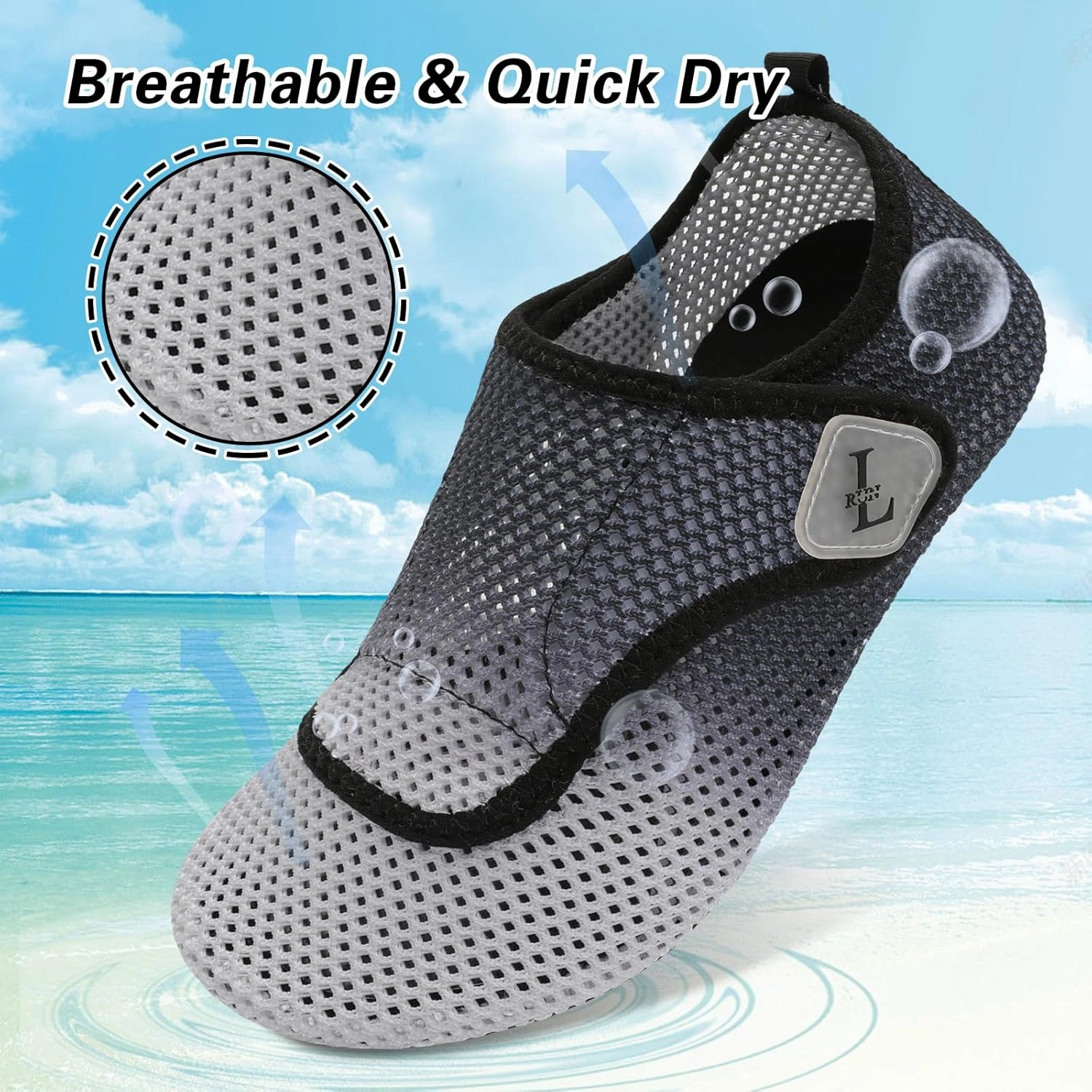 L-RUN Womens Mens Water Shoes Wide Toe Barefoot Swim Shoes for Beach Pool Sand Yoga Quick Dry Adluts Aqua Sock Non Slip