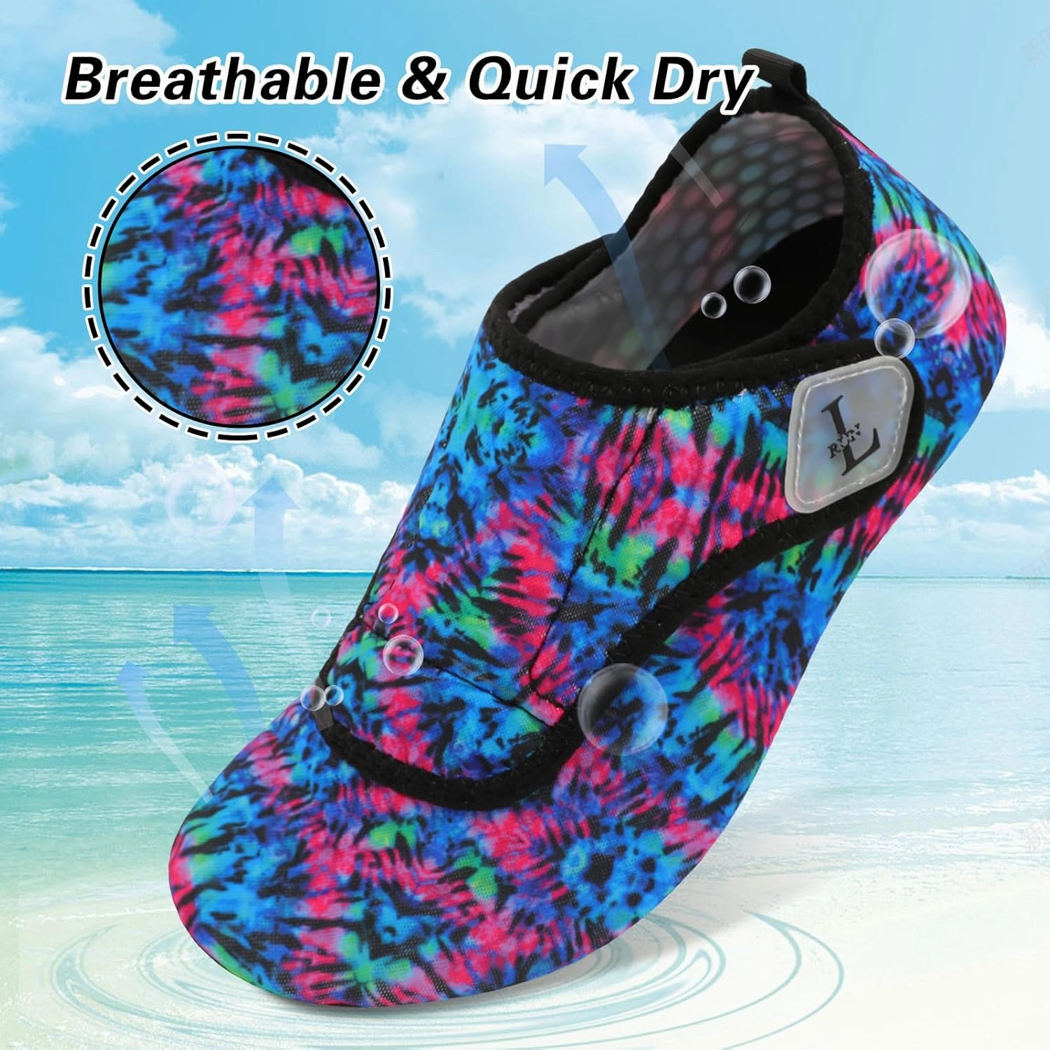L-RUN Womens Mens Water Shoes Wide Toe Barefoot Swim Shoes for Beach Pool Sand Yoga Quick Dry Adluts Aqua Sock Non Slip