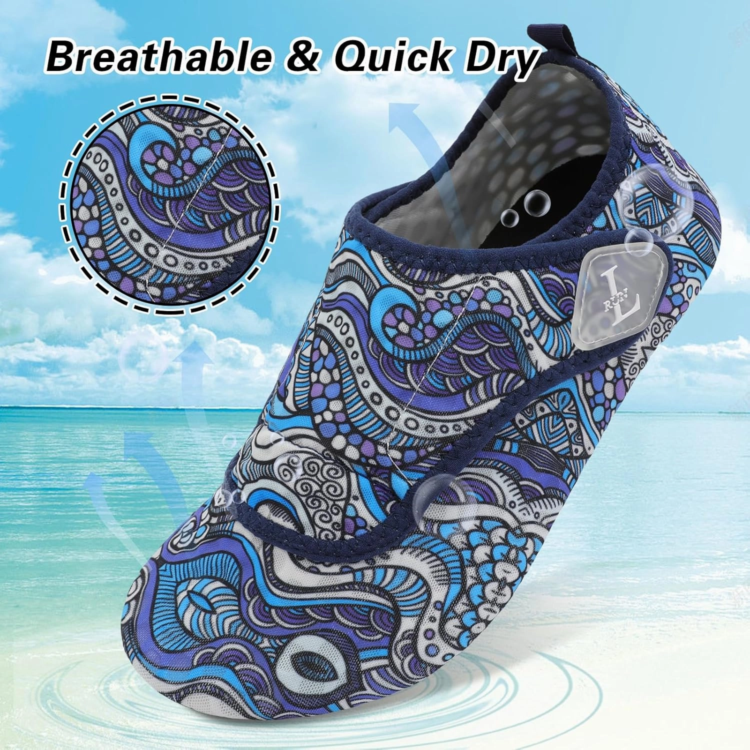 L-RUN Womens Mens Water Shoes Wide Toe Barefoot Swim Shoes for Beach Pool Sand Yoga Quick Dry Adluts Aqua Sock Non Slip