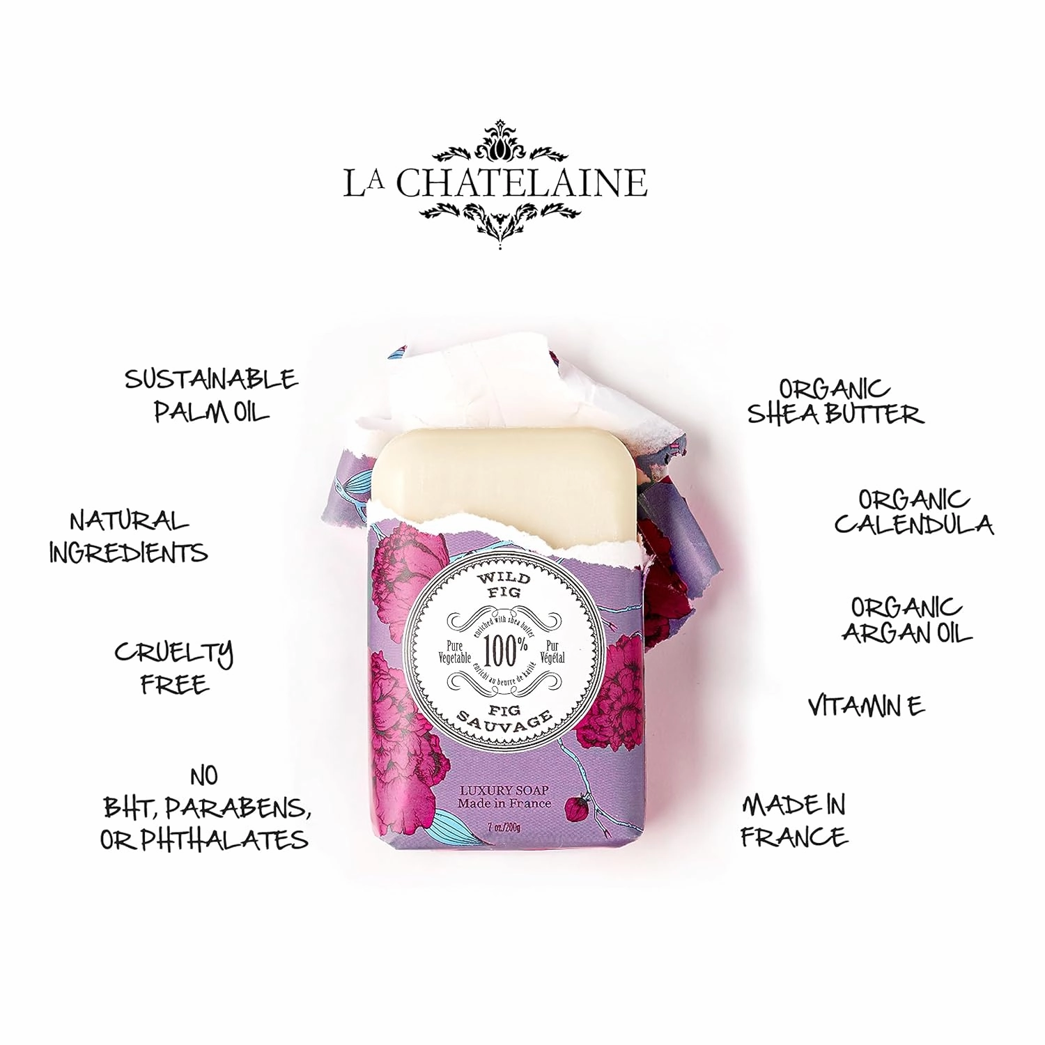 La Chatelaine Lavender Triple Milled Bar Soap and 20% Shea Butter Hand Cream Gift Set, Gift for Mom, Decorative Tin, Plant-Based, Natural & Organic, Made in France (7 oz. soap bar, 1 oz. hand lotion)