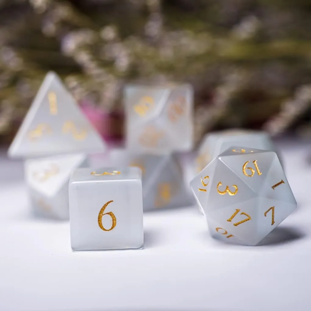 LANGWEI Role Playing Dice Pretty Ivory White Opal DND Dice Set, Dungeons and Dragons Polyhedral Dice Set for Table Games, TRPG, Creative Gifts