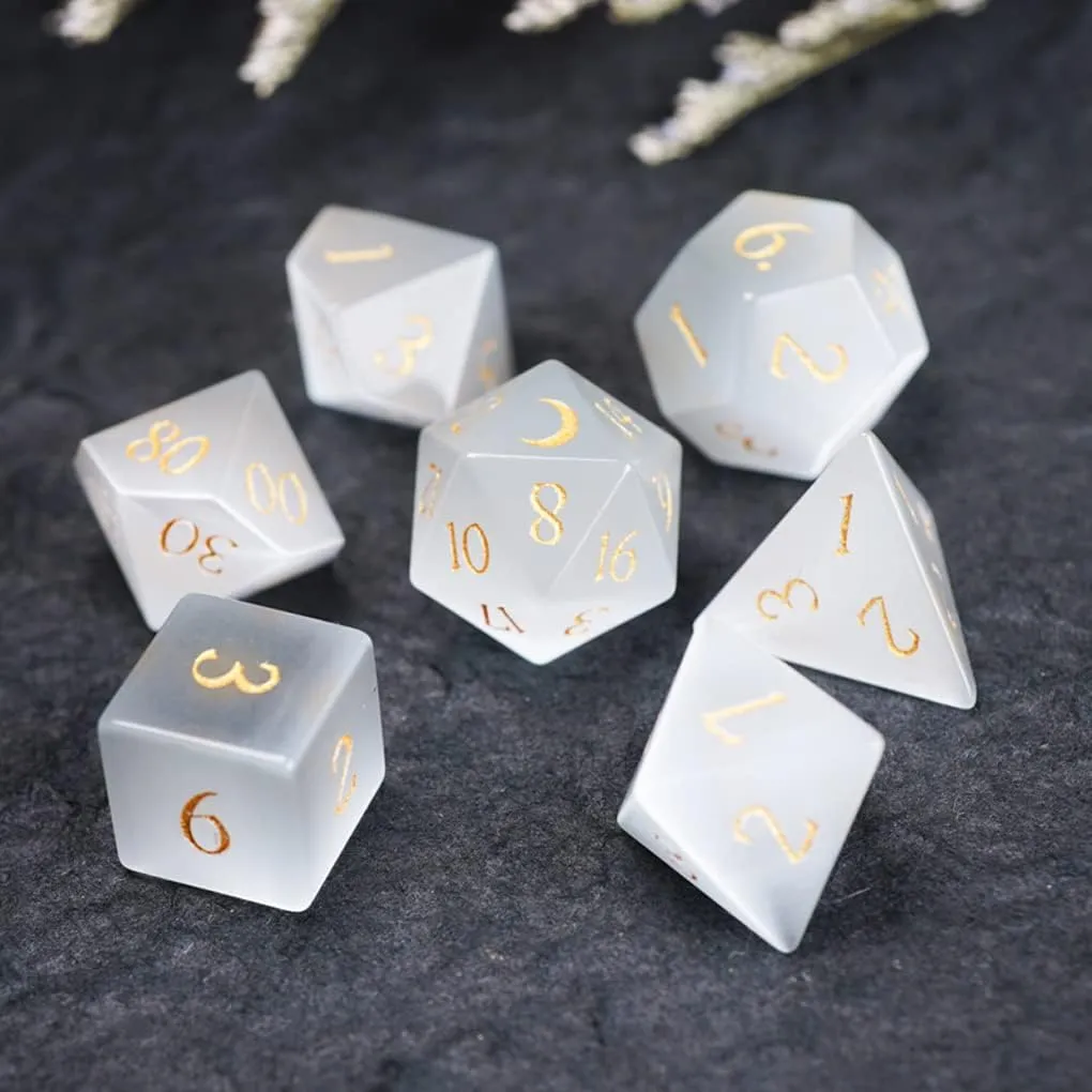 LANGWEI Role Playing Dice Pretty Ivory White Opal DND Dice Set, Dungeons and Dragons Polyhedral Dice Set for Table Games, TRPG, Creative Gifts