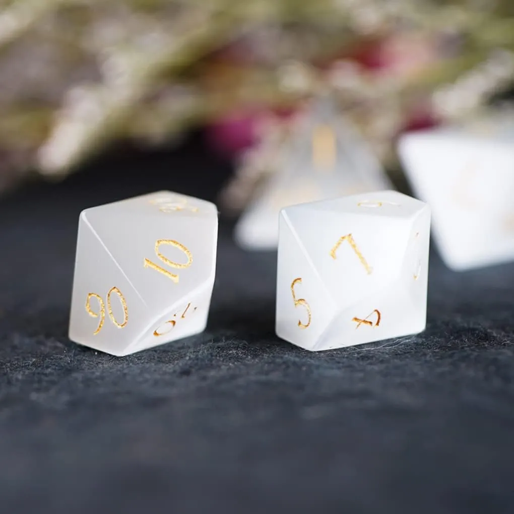 LANGWEI Role Playing Dice Pretty Ivory White Opal DND Dice Set, Dungeons and Dragons Polyhedral Dice Set for Table Games, TRPG, Creative Gifts