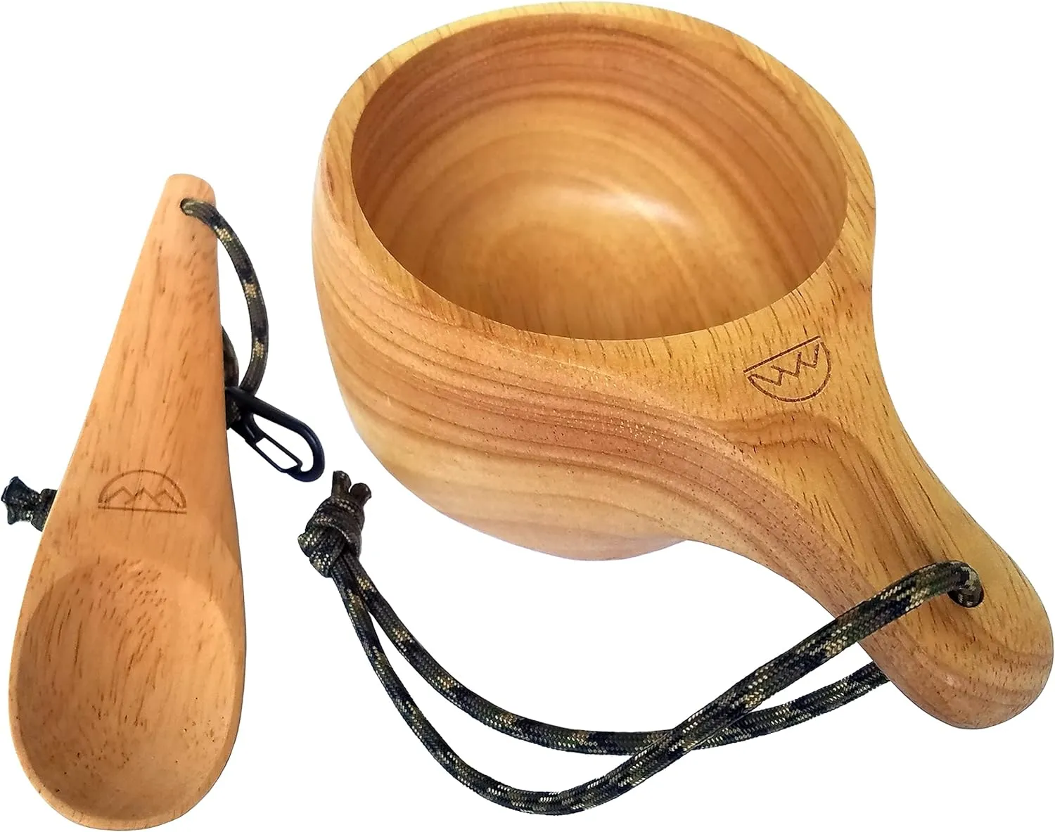 Large "Kyrre" Carved Nordic Kuksa by Coopers Bay Outdoors - Solid Wood Camp Mug & Spoon Set - This Bowl and Spoon is a Great Addition to Your Family Camping Cooking Gear - 12.5 oz/350 ml