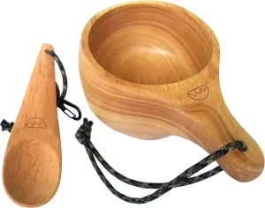 Large "Kyrre" Carved Nordic Kuksa by Coopers Bay Outdoors - Solid Wood Camp Mug & Spoon Set - This Bowl and Spoon is a Great Addition to Your Family Camping Cooking Gear - 12.5 oz/350 ml