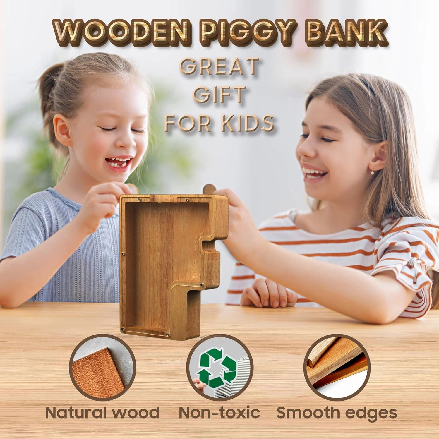 Large Wooden Letter Piggy Bank for Kids Boys Girls Adults Personalized Piggy-Bank from A to Z Alphabet DIY Your Custom Name Letter Coin Bank, Perfect for Gift and Home, Comes with Letter Stickers