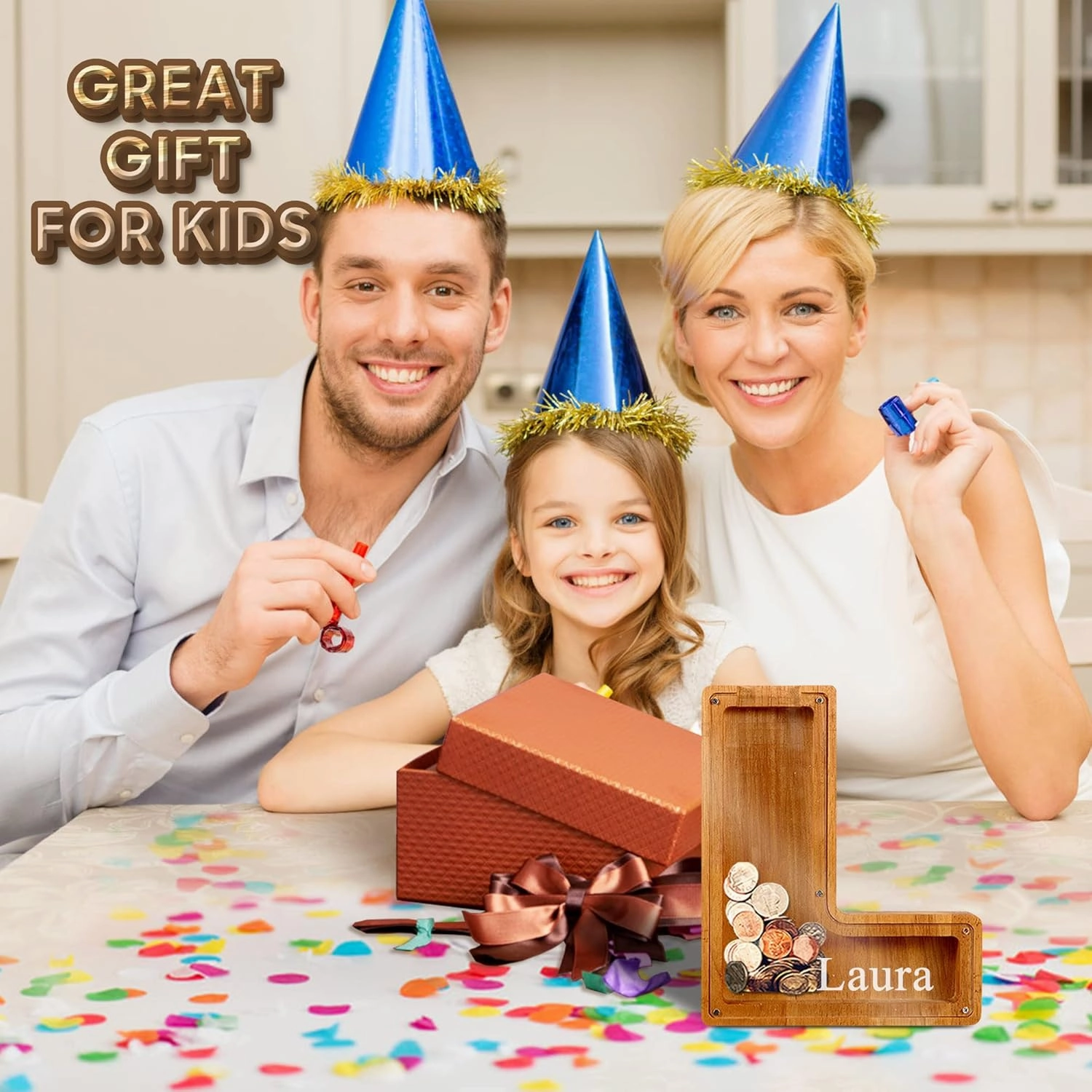 Large Wooden Letter Piggy Bank for Kids Boys Girls Adults Personalized Piggy-Bank from A to Z Alphabet DIY Your Custom Name Letter Coin Bank, Perfect for Gift and Home, Comes with Letter Stickers