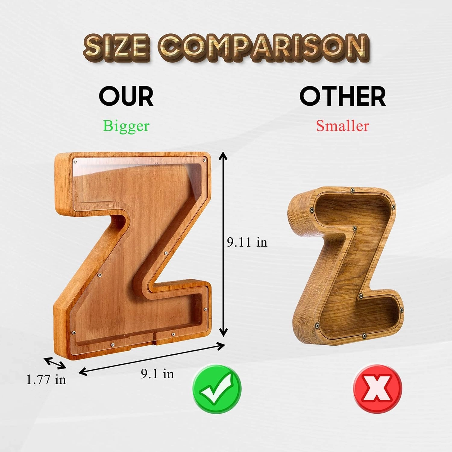 Large Wooden Letter Piggy Bank for Kids Boys Girls Adults Personalized Piggy-Bank from A to Z Alphabet DIY Your Custom Name Letter Coin Bank, Perfect for Gift and Home, Comes with Letter Stickers