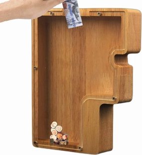 Large Wooden Letter Piggy Bank for Kids Boys Girls Adults Personalized Piggy-Bank from A to Z Alphabet DIY Your Custom Name Letter Coin Bank, Perfect for Gift and Home, Comes with Letter Stickers