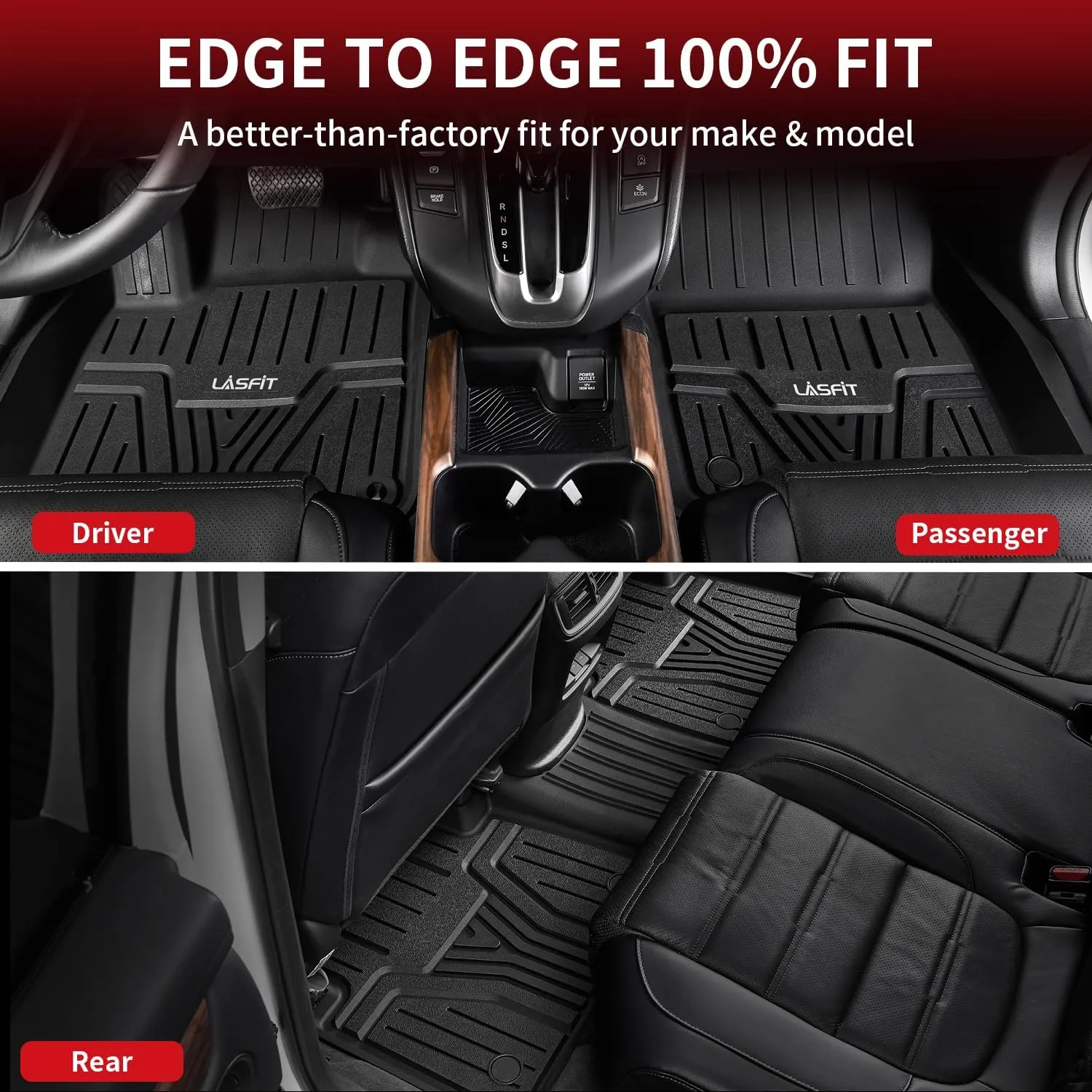 LASFIT Floor Mats for Honda CR-V 2023 2024 2025 2026 (Include CR-V FCEV & Hybrid Models) All Weather Protection TPE Car Liners, 1st & 2nd Row Black