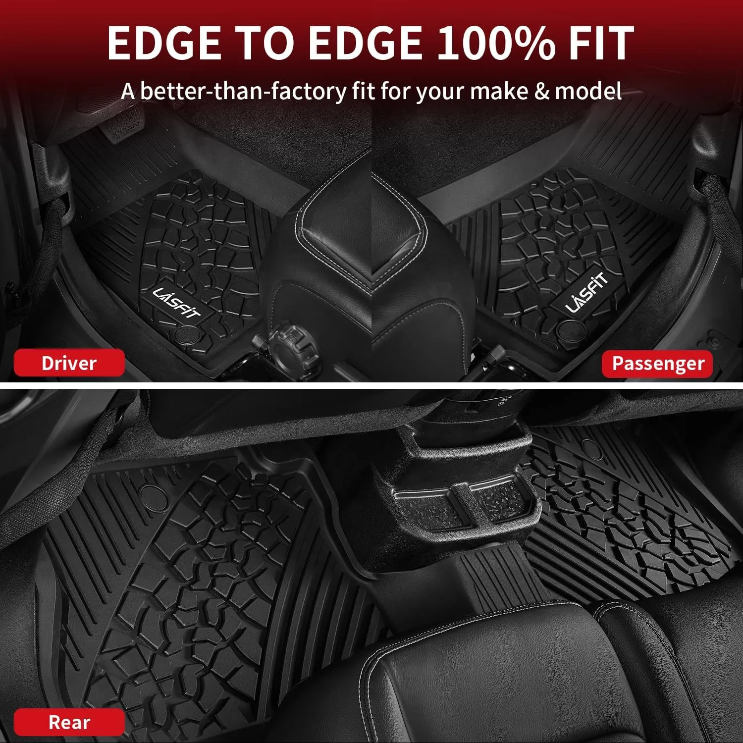 LASFIT Floor Mats for Jeep Gladiator JT 2020-2024 2025 All Weather TPE Custom Fit Pickup Truck Mats Floor Liners 1st & 2nd Row, Black