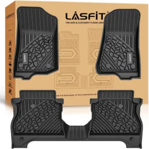 LASFIT Floor Mats for Jeep Gladiator JT 2020-2024 2025 All Weather TPE Custom Fit Pickup Truck Mats Floor Liners 1st & 2nd Row, Black