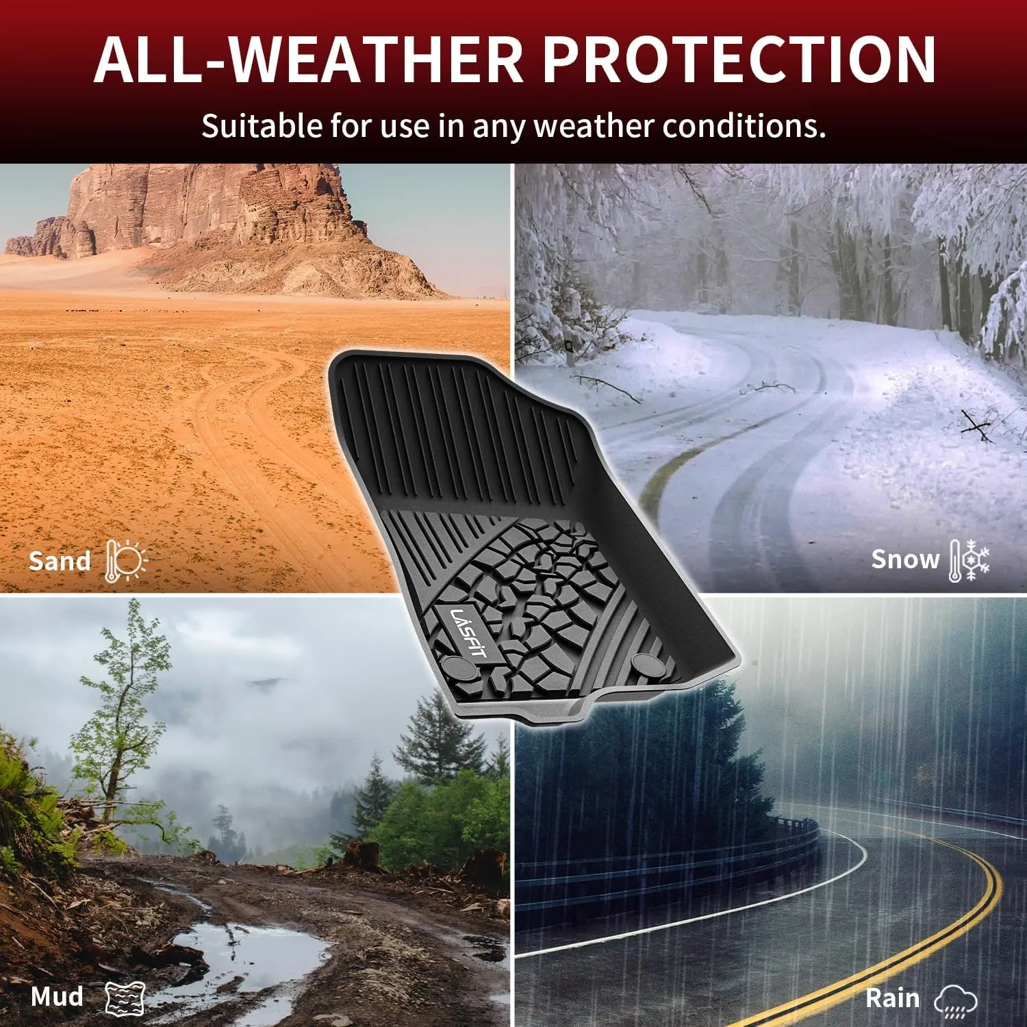 LASFIT Floor Mats for Jeep Gladiator JT 2020-2024 2025 All Weather TPE Custom Fit Pickup Truck Mats Floor Liners 1st & 2nd Row, Black