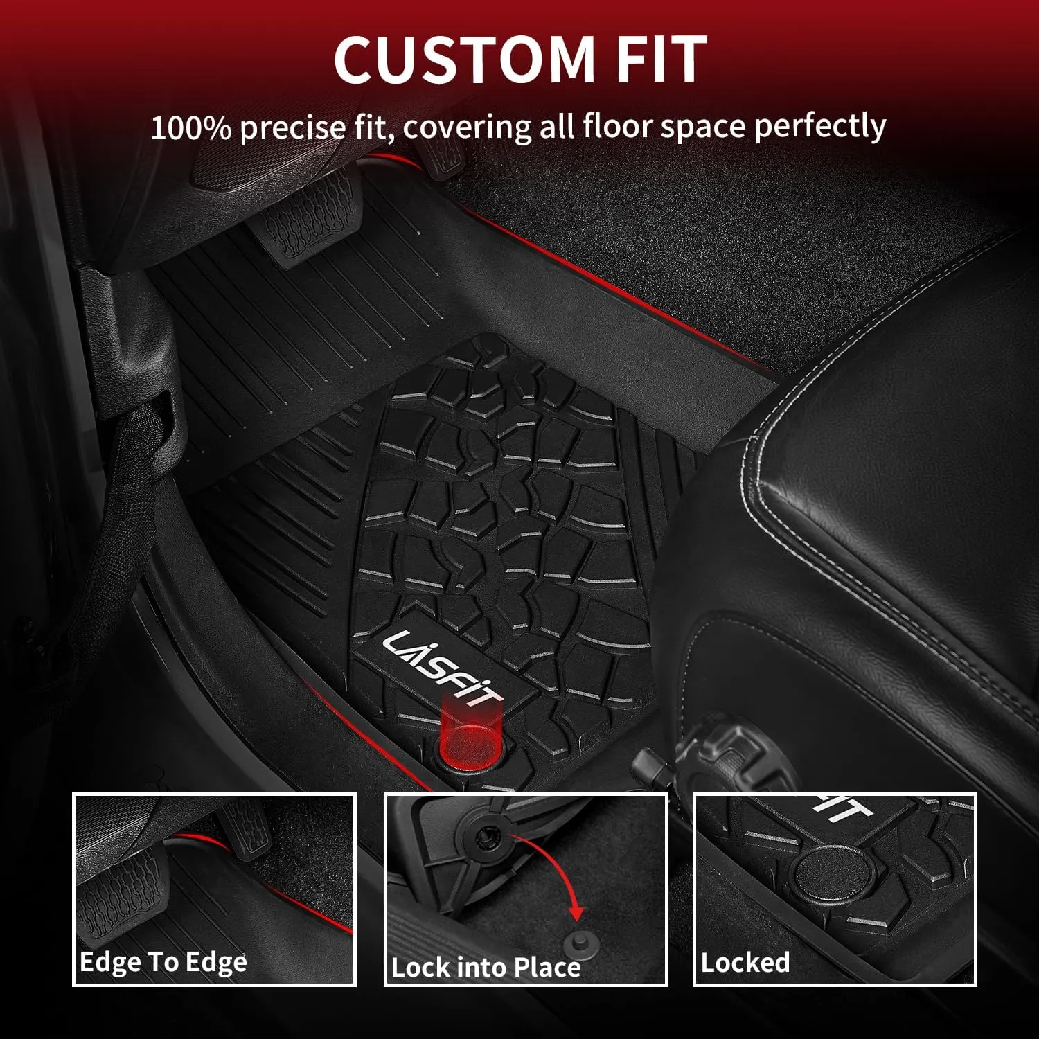 LASFIT Floor Mats for Jeep Gladiator JT 2020-2024 2025 All Weather TPE Custom Fit Pickup Truck Mats Floor Liners 1st & 2nd Row, Black