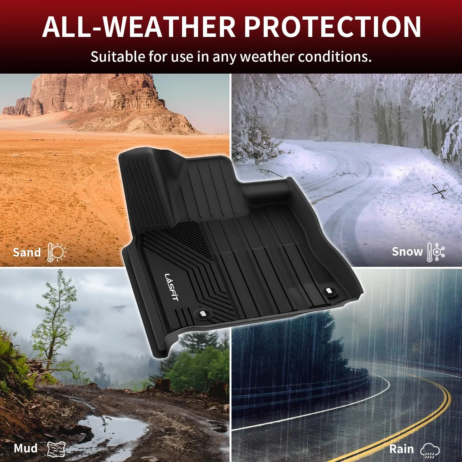 LASFIT Floor Mats for Toyota Tundra 2014-2021 CrewMax Cab, All Weather Custom Fit Floor Liner for Tundra SR5/TRD/Limited TPE Mats Front&Rear 2 Row Car Mats, Black