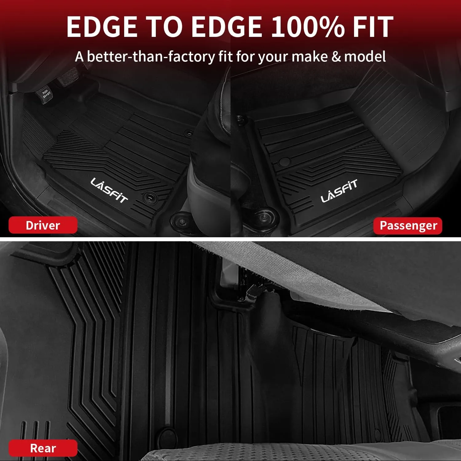 LASFIT Floor Mats for Toyota Tundra 2014-2021 CrewMax Cab, All Weather Custom Fit Floor Liner for Tundra SR5/TRD/Limited TPE Mats Front&Rear 2 Row Car Mats, Black