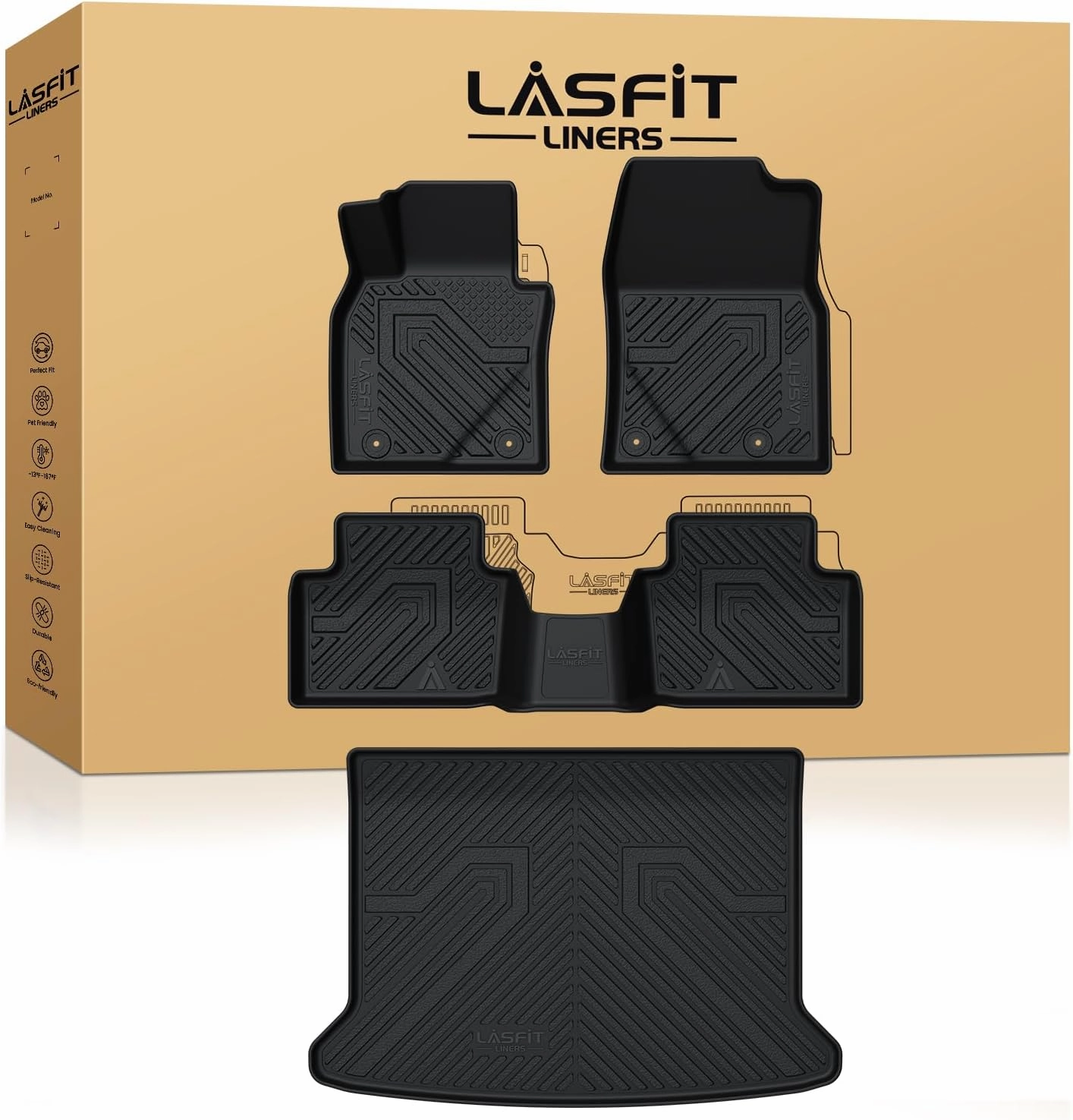 LASFIT Floor Mats & Cargo Mat Fit for Mazda CX30 2025 2024 2023 2022 2021 2020, Custom Fit TPE All Weather Car Mats Floor Liners & Trunk Mat Full Set Floor Mats for Mazda CX-30 2020-2025, Black