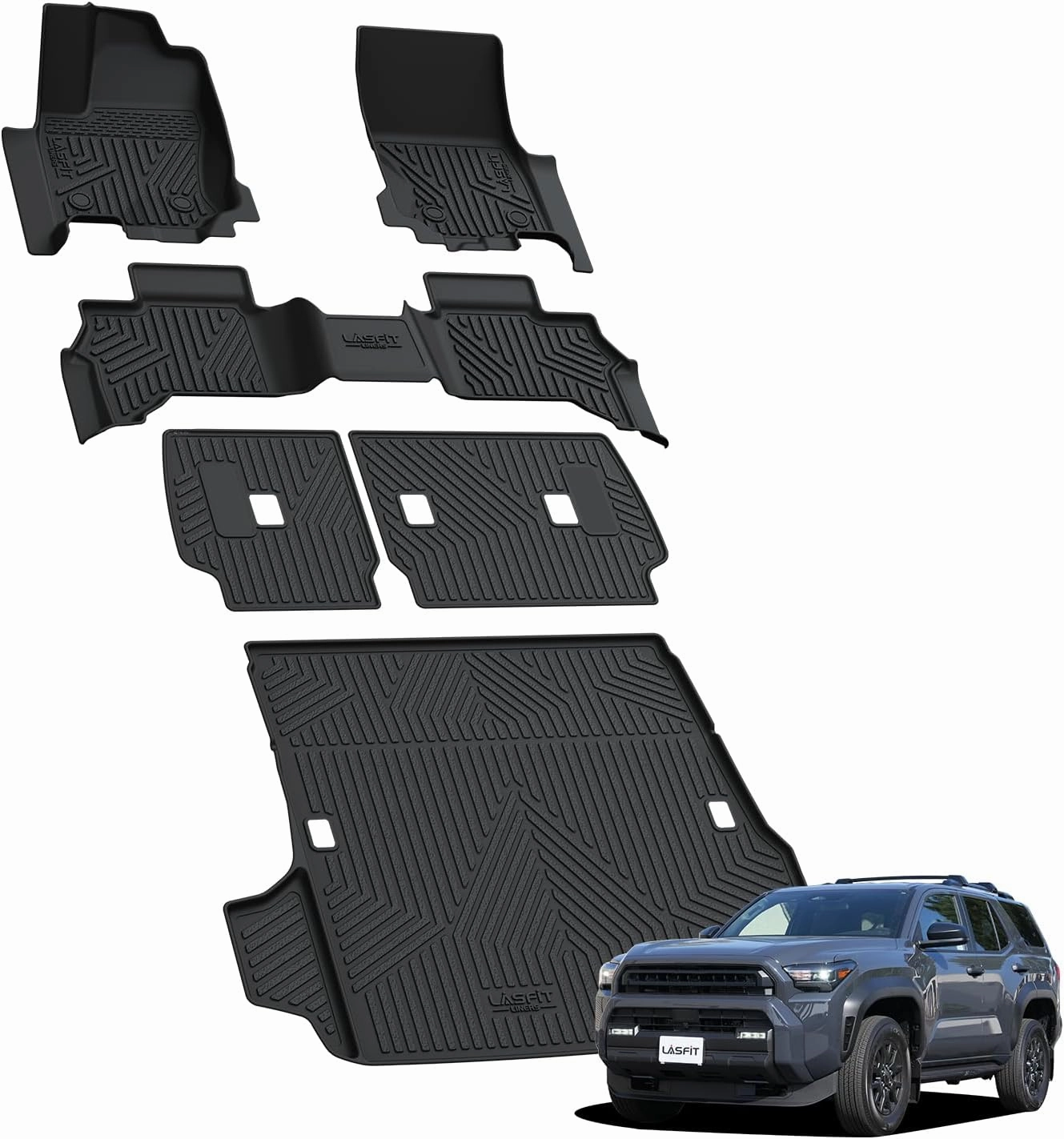 LASFIT Floor Mats&Trunk Mat with Backrest Mat for Toyota 4Runner 2025(Only Fit 7 Seats), All Weather TPE Custom Fit Floor Liner for 4Runner SR5/TRD/Limited 6th gen Front&Rear 4 Runner Car Mats, Black