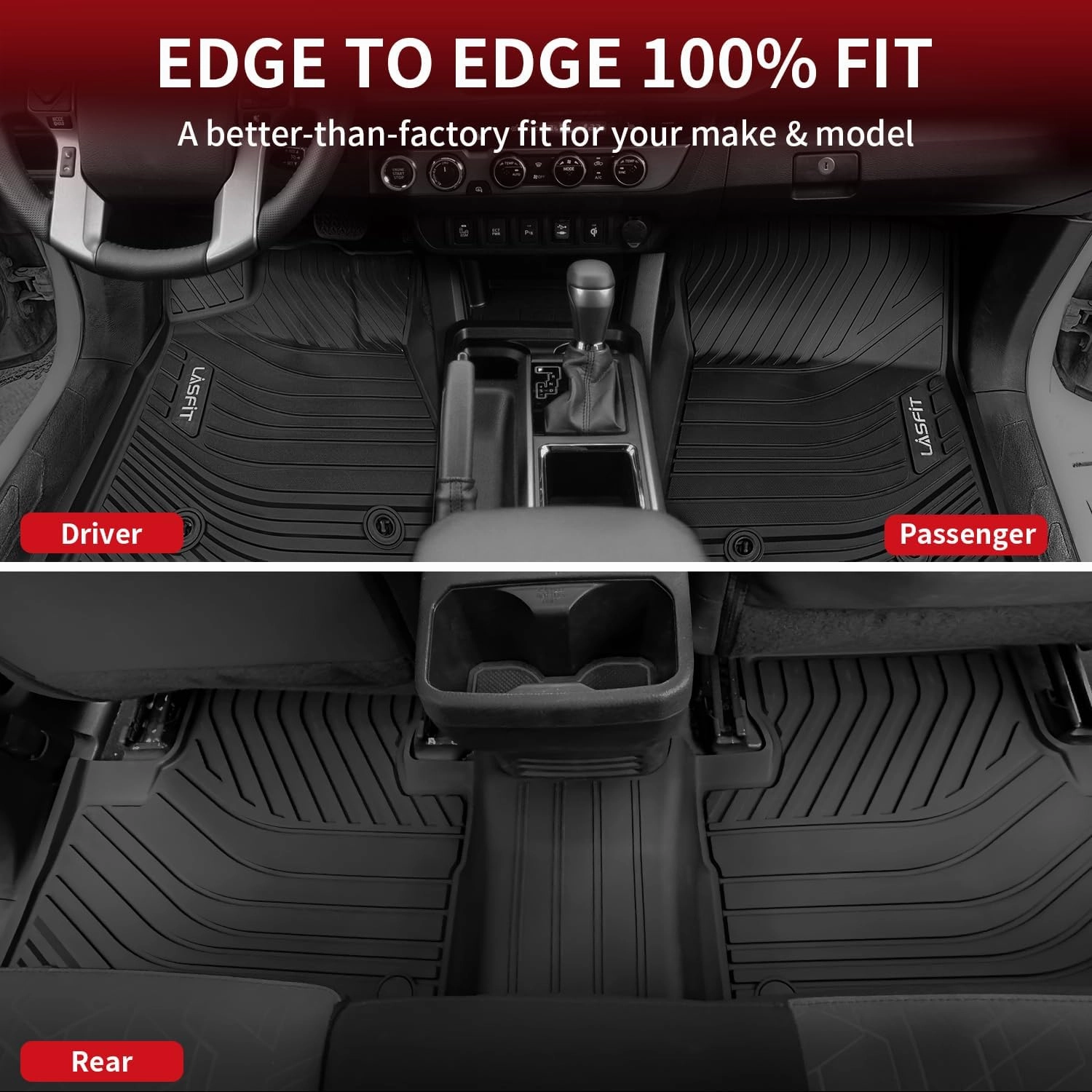LASFIT Floor Mats for Toyota Tacoma 2016-2023 All Weather TPE Custom Floor Liner for Tacoma Car Mats Front 1 Row Mats, Black