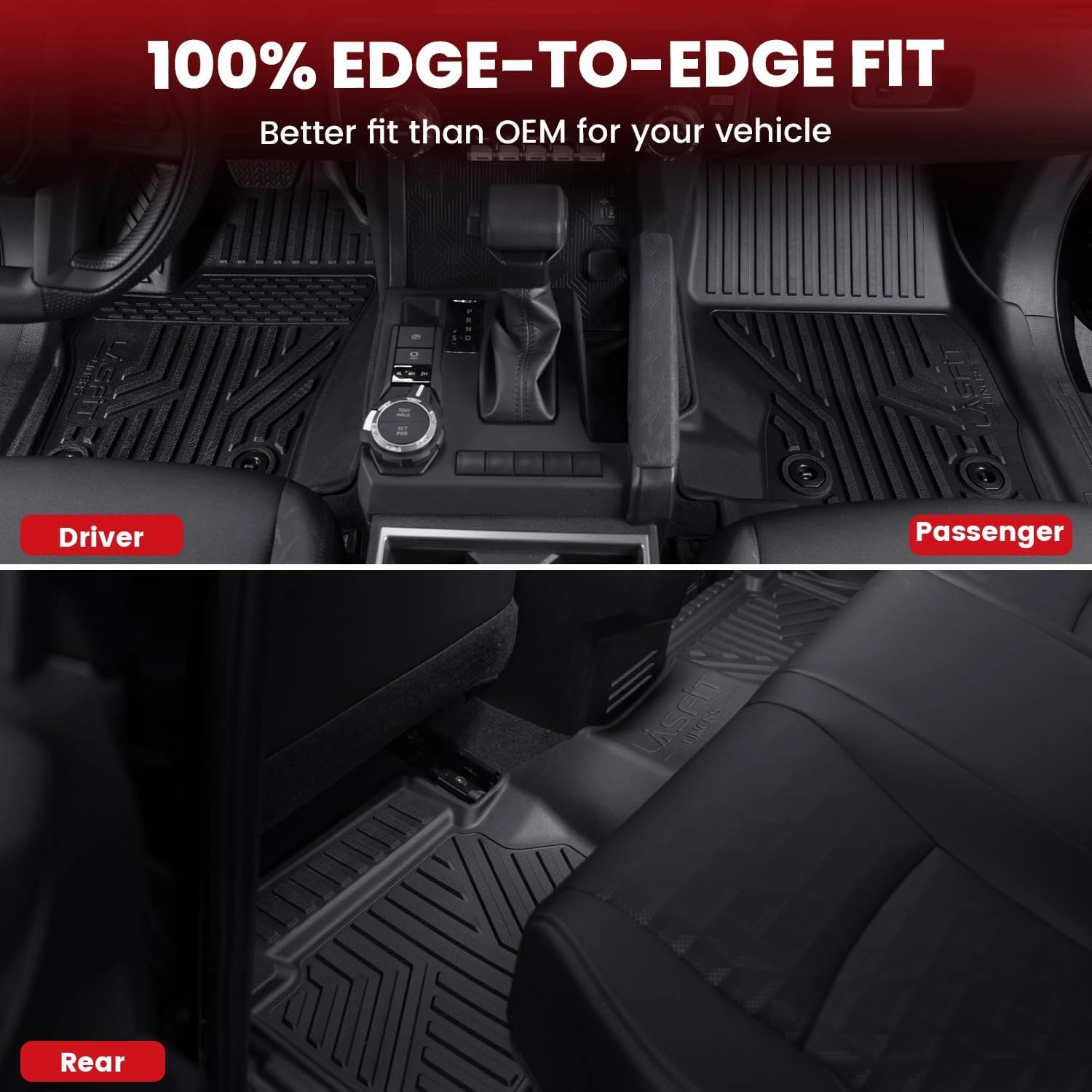 LASFIT Floor Mats for Toyota Tacoma 2024 2025 Double Cab (Only Fit Manual) All Weather Floor Liner for Tacoma TPE Custom Fit Car Mats Front&Rear 2 Row Mats,Black(Not fit Xtra Cab&Hybrid&Auto Trans)