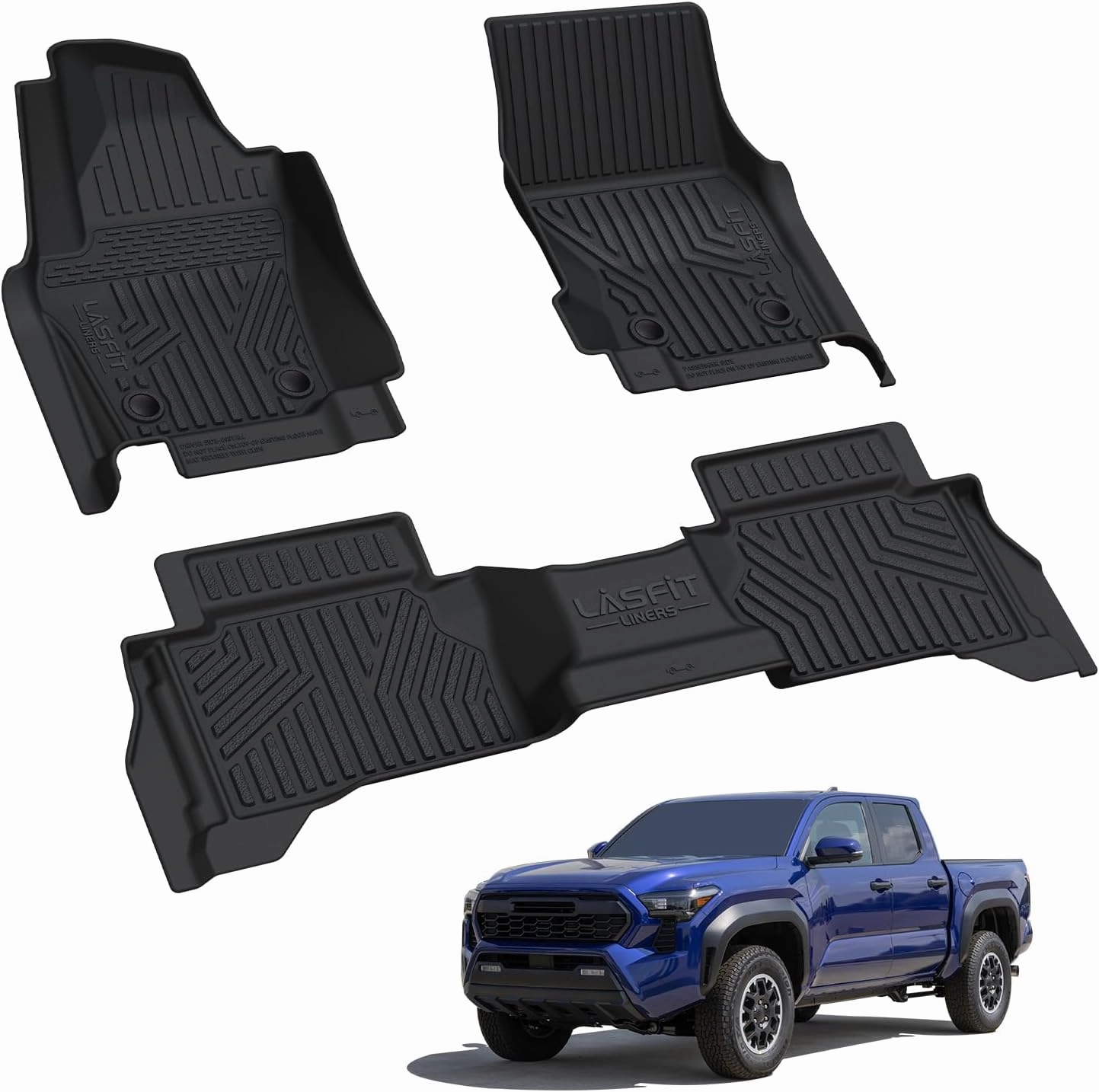 LASFIT Floor Mats for Toyota Tacoma 2024 2025 Double Cab (Only Fit Manual) All Weather Floor Liner for Tacoma TPE Custom Fit Car Mats Front&Rear 2 Row Mats,Black(Not fit Xtra Cab&Hybrid&Auto Trans)