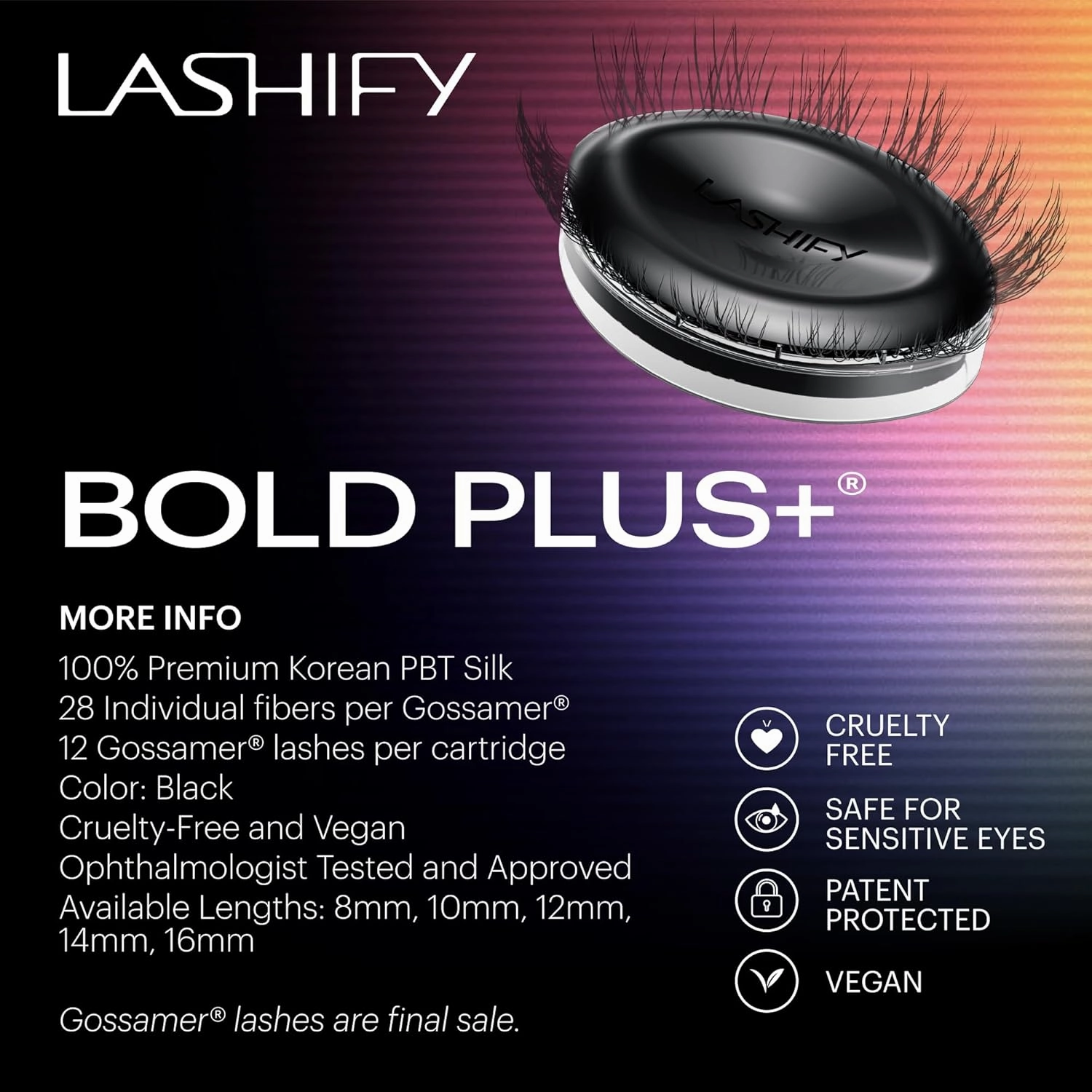 Lashify Bold Plus  14mm Gossamer Eyelash Extensions Refill in Black, Easy DIY False Lashes for the Most Delicate, Natural and Long Lasting Look